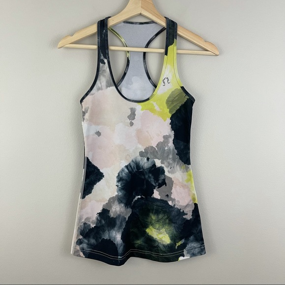 LULULEMON Green Watercolor Tinted Canvas Cool Racerback Tank Top - Picture 2 of 8